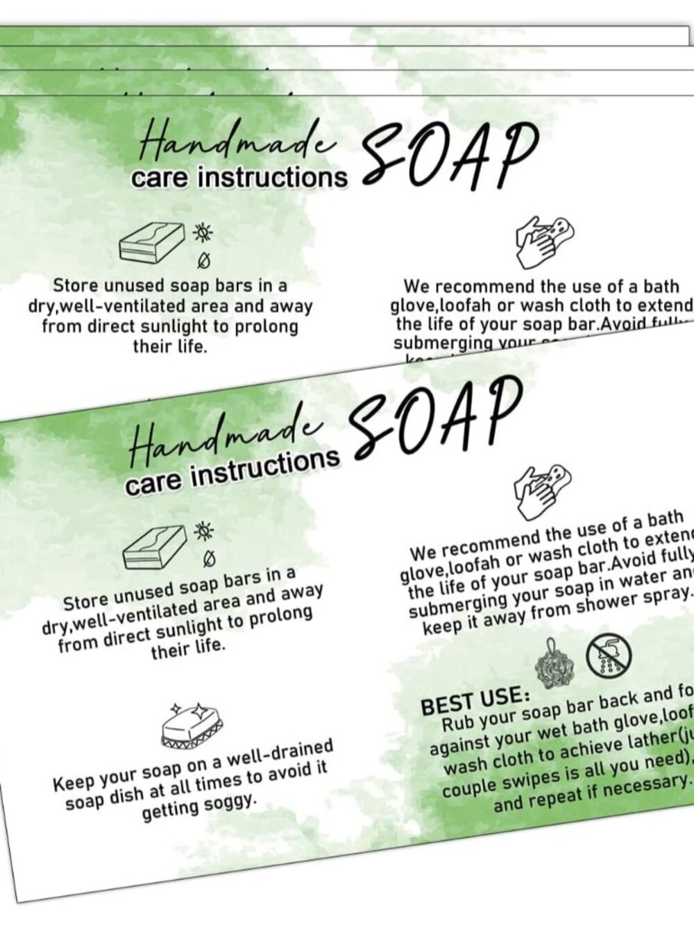 Handmade Soap Care Instructions, Handmade Soap Bar Card Instructions for Soap Ma
